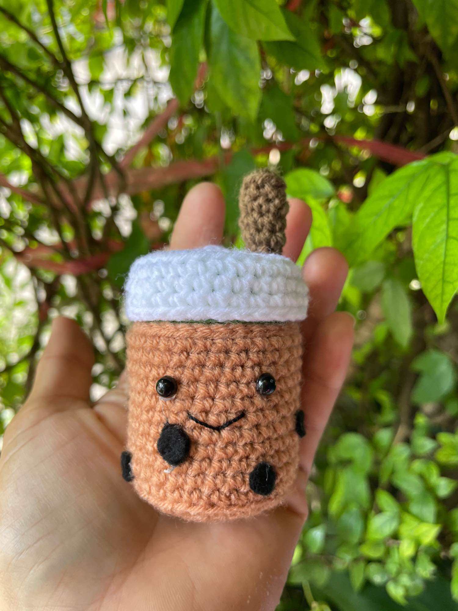 Boba tea crochet keychain