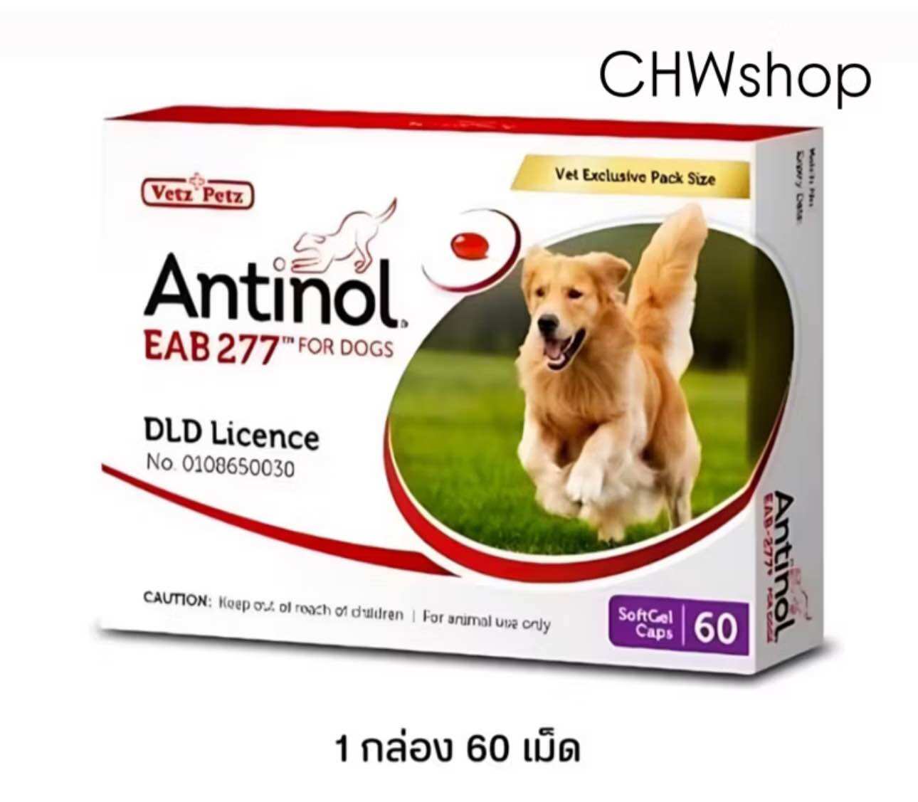 Antinol For Dog แพ็คเกจใหม่ (แบ่งขาย-ยกกล่อง) เลขทะเบียนอาหารสัตว์ 0108650030 อาหารเสริมบำรุงข้อสุนัข (1กล่องมี60เม็ด) ราคา 349 บาท*ส่งฟรี