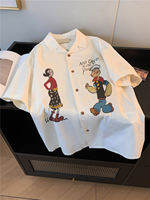 XUNZHU | เสื้อคอพับพิมพ์ลายใส่สบายแบบหลวม