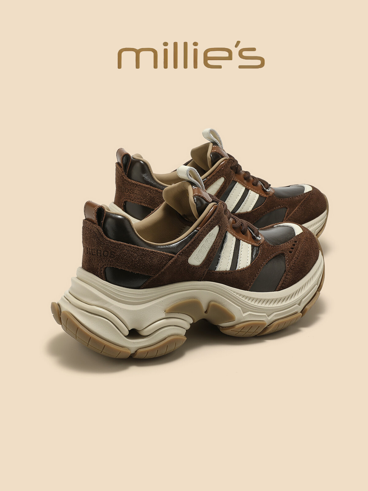 MILLIE'S | Coffee Color Double Laces Retro Dad Shoes ราคา 10,420 บาท*ส่งฟรี