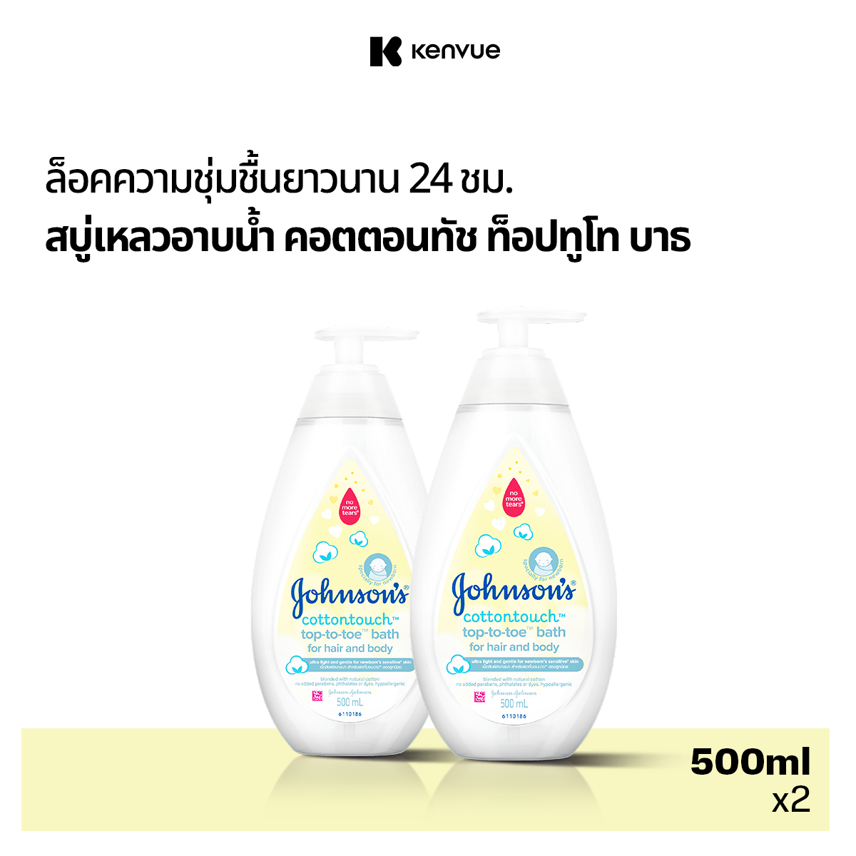 [แพ็คคู่] จอห์นสัน ครีมอาบน้ำ คอตตอนทัช ท็อปทูโท บาธ 500 มล. x 2 Johnson's Wash Cotton Touch Top To Toe Bath 500 ml. x 2 ราคา 315 บาท*ส่งฟรี