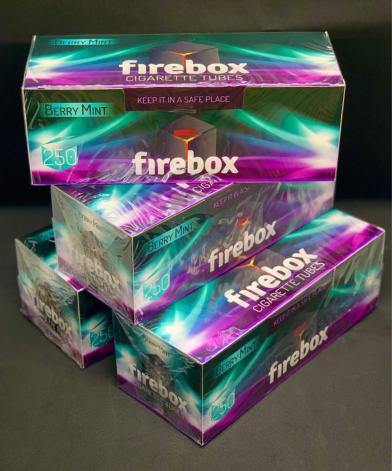 Firebox 4 กล่อง มวนเปล่ากลิ่นเบอรี่มิ้น มวนที่ให้ความเย็นและความหอมอยู่ในระดับกลาง รวม 1,000 มวน