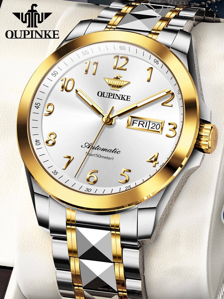 OUPINKE | Elderly Men Mechanical Watch Water-resistant Large Dial Digital Simple Dual Calendar ราคา 13,036 บาท*ส่งฟรี