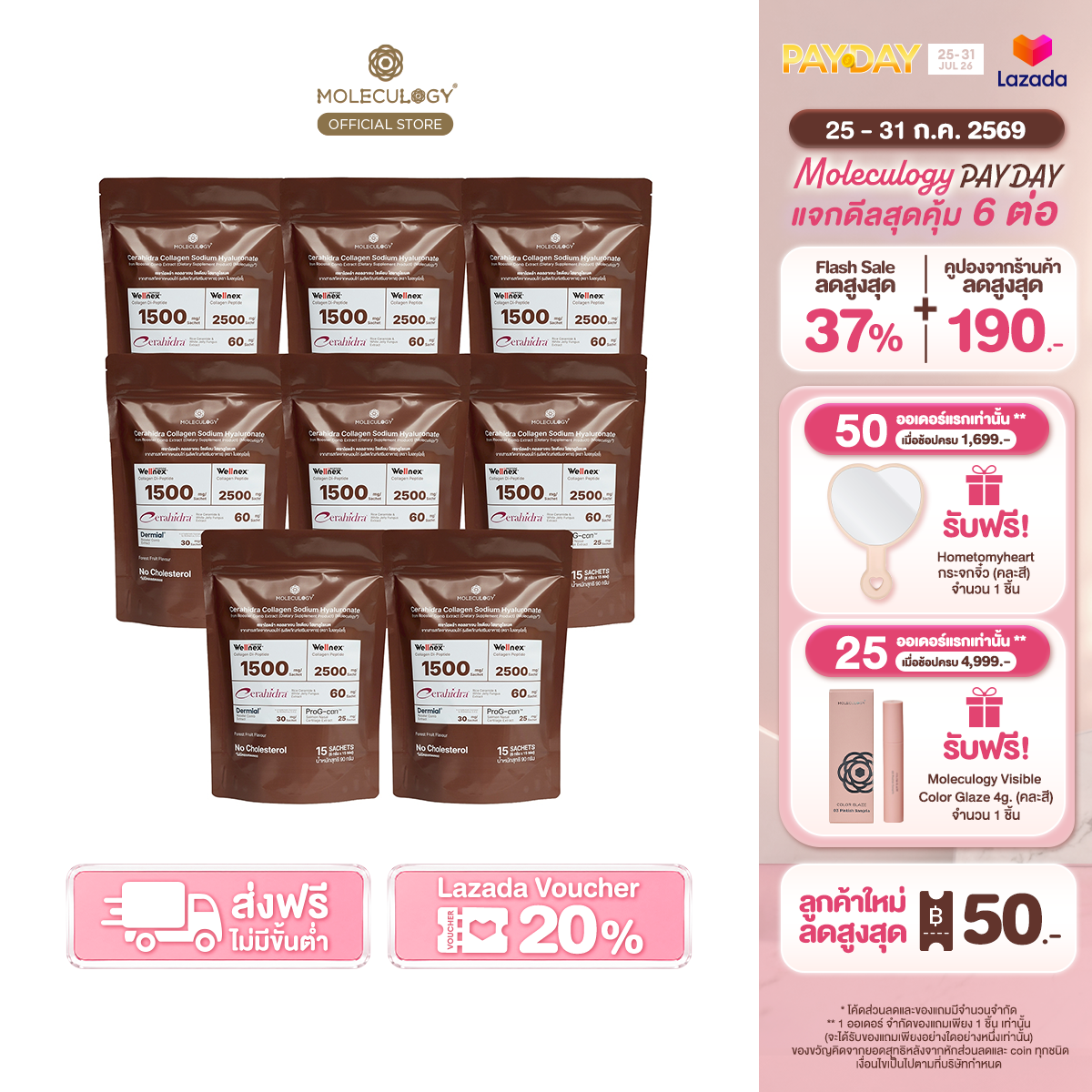 Moleculogy [Set 2,4,6,8 ชิ้น] CeraHidra Collagen (15ซอง/แพ็ค)