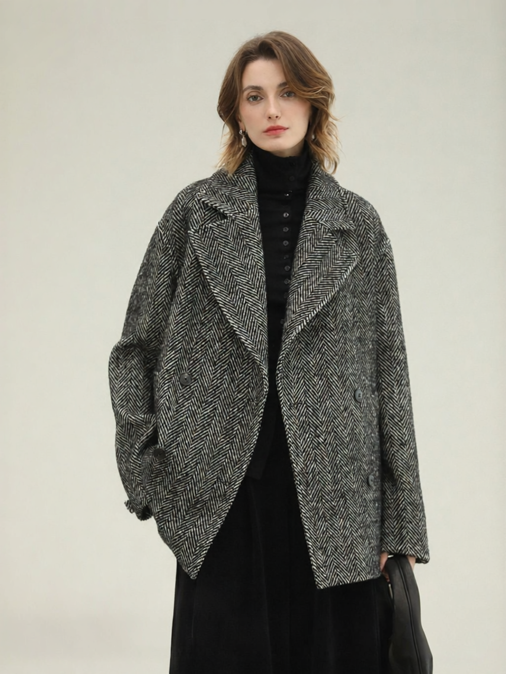 COCOBELLA | Herringbone Pattern Notch Collar Winter Woolen Coat ราคา 6,890 บาท*ส่งฟรี