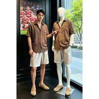 ZHUOCAN | ชุดเสื้อและกางเกงขาสั้นผ้าลินินสไตล์วินเทจสำหรับผู้ชาย