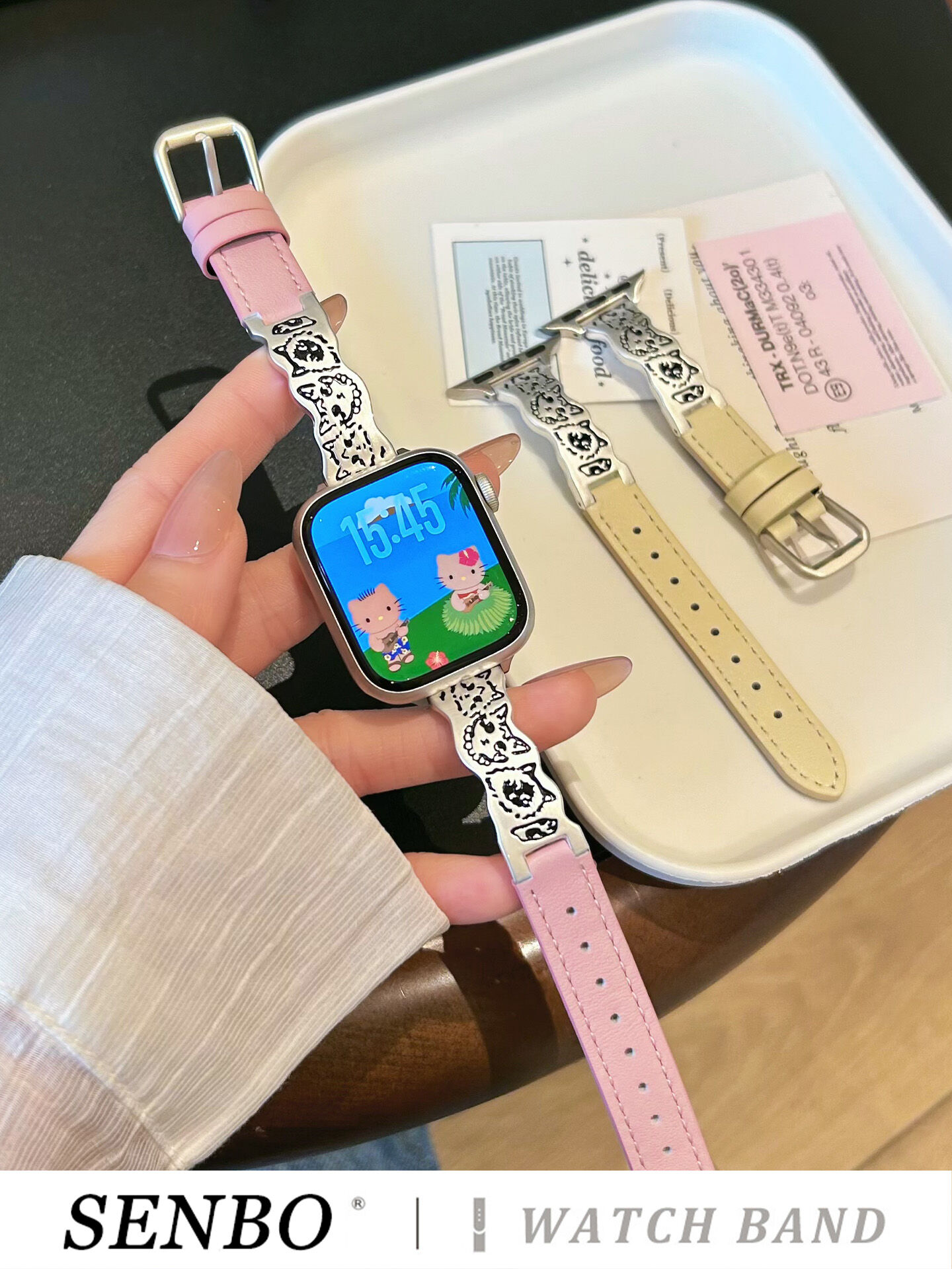 SENBO | New Graffiti Cat Pattern Metal Cute Genuine Leather Couples Watch Band ราคา 593 บาท*ส่งฟรี