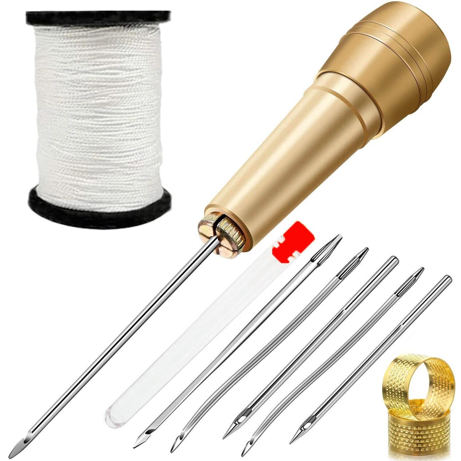 เข็มเย็บหนัง เข็มเย็บรองเท้า พร้อมด้ามทองแดงแบบ DIY เครื่องมือซ่อมเต็นท์ผ้าใบหนังและรองเท้า3สีชุดเย็บผ้าหนัง DIY หนังเย็บ Awl เข็มทองแดงชุดหนังผ้าใบเต็นท์รองเท้าซ่อมเครื่องมือ W/ด้ายไนลอน
