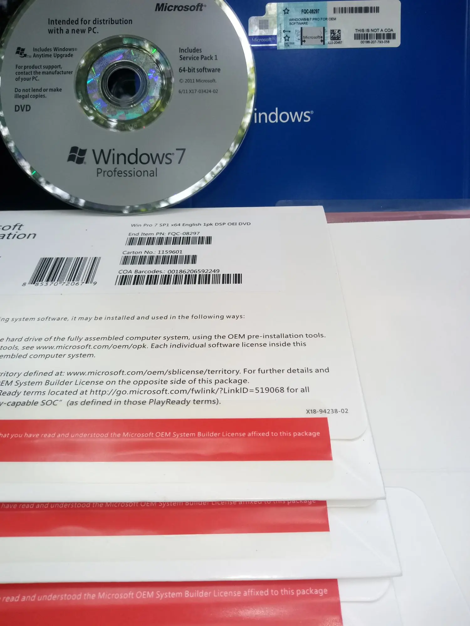 Windows 7pro DVD+Key(ใช้ภาษาไทยได้)