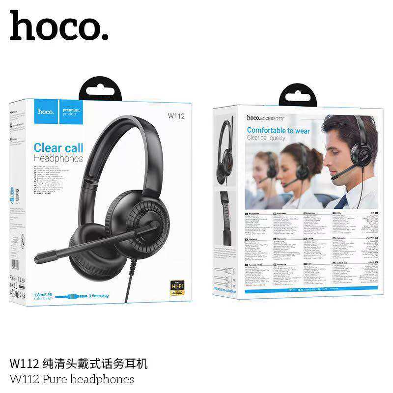 SY HOCO W112 หูฟังครอบหู ปรับได้ 270° พร้อมไมโครโฟน สำหรับงานสนทนา สายเคเบิล 1.8 เมตร หูฟังคอมพ์ hc3 ราคา 299 บาท*ส่งฟรี