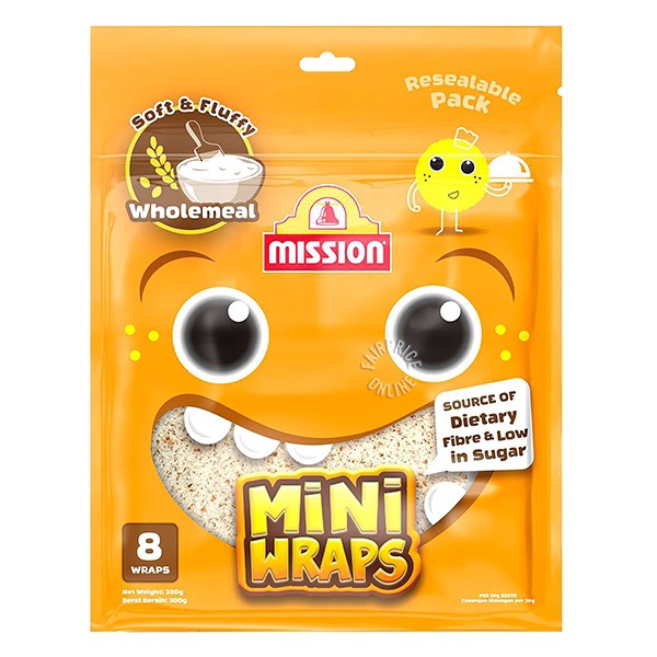 Mission Mini Wraps Wholemeal 300g x 8 wraps แผ่นแป้งมิชชั่นโฮลวีท