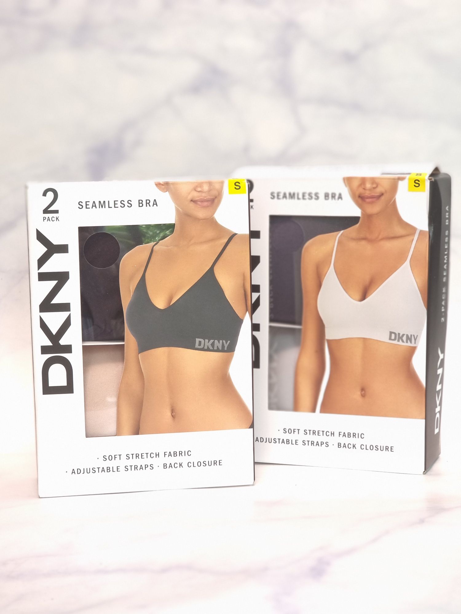 DKNY Ladies' 2 Pack Seamless Bra Soft Stretch Fabric Ajustable Straps Size  S