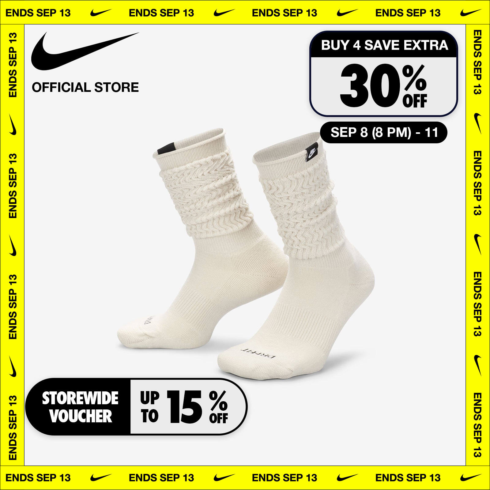 Nike Unisex Everyday Plus Slouchy Cushioned Crew 1 pair Socks - Light Bone ไนกี้ ถุงเท้าข้อยาว Everyday Plus Cush (1 คู่) - ไลท์โบน ราคา 600 บาท*ส่งฟรี