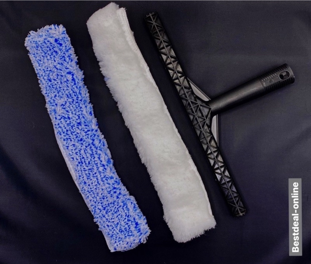 ชุดขนแกะเช็ดกระจก (ประกอบด้วย ขนแกะเช็ดกระจก 2 ชิ้น สีขาว ,สีฟ้า + ด้ามจับพลาสติกสีดำ ) ผลิตจากวัสดุเกรดดี