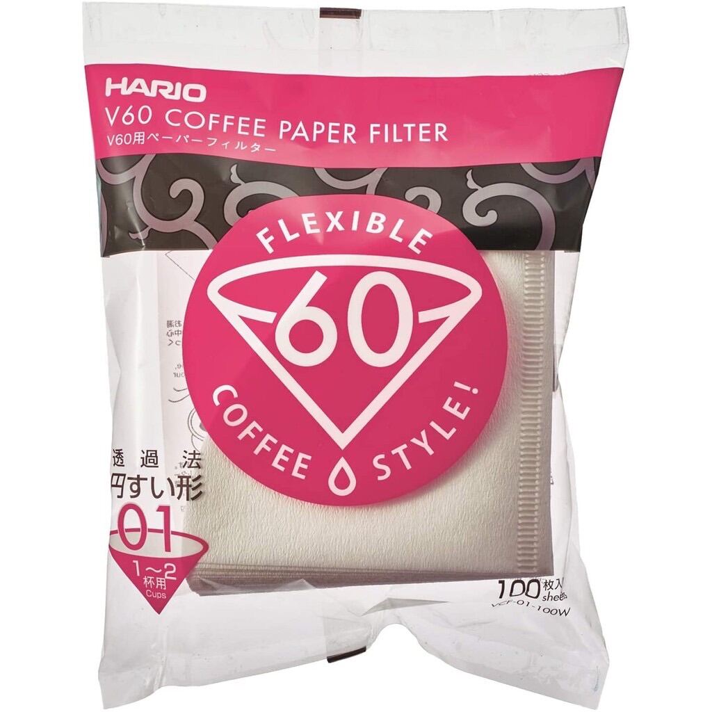 HARIO V60 Paper Filter กระดาษสำหรับดริปและกรองกาแฟจำนวน 100 แผ่นสีขาวเบอร์ 01 และ 02