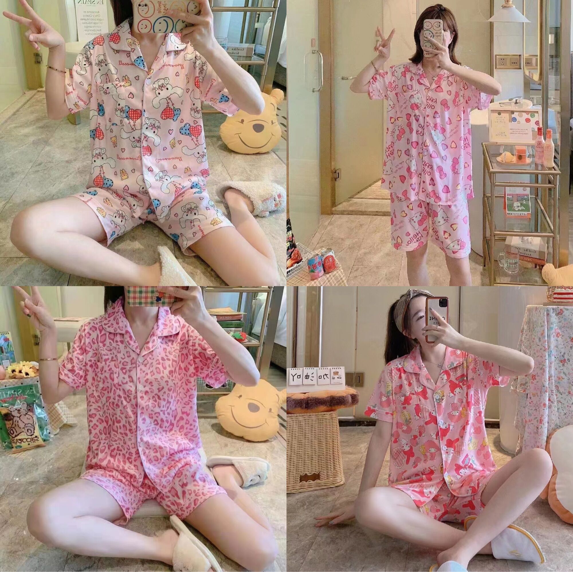 ชุดนอนลายการ์ตูนน่ารัก ชุดนอนแขนสั้นขาสั้นผ้าดีมาก ???????? พร้อมส่ง ...