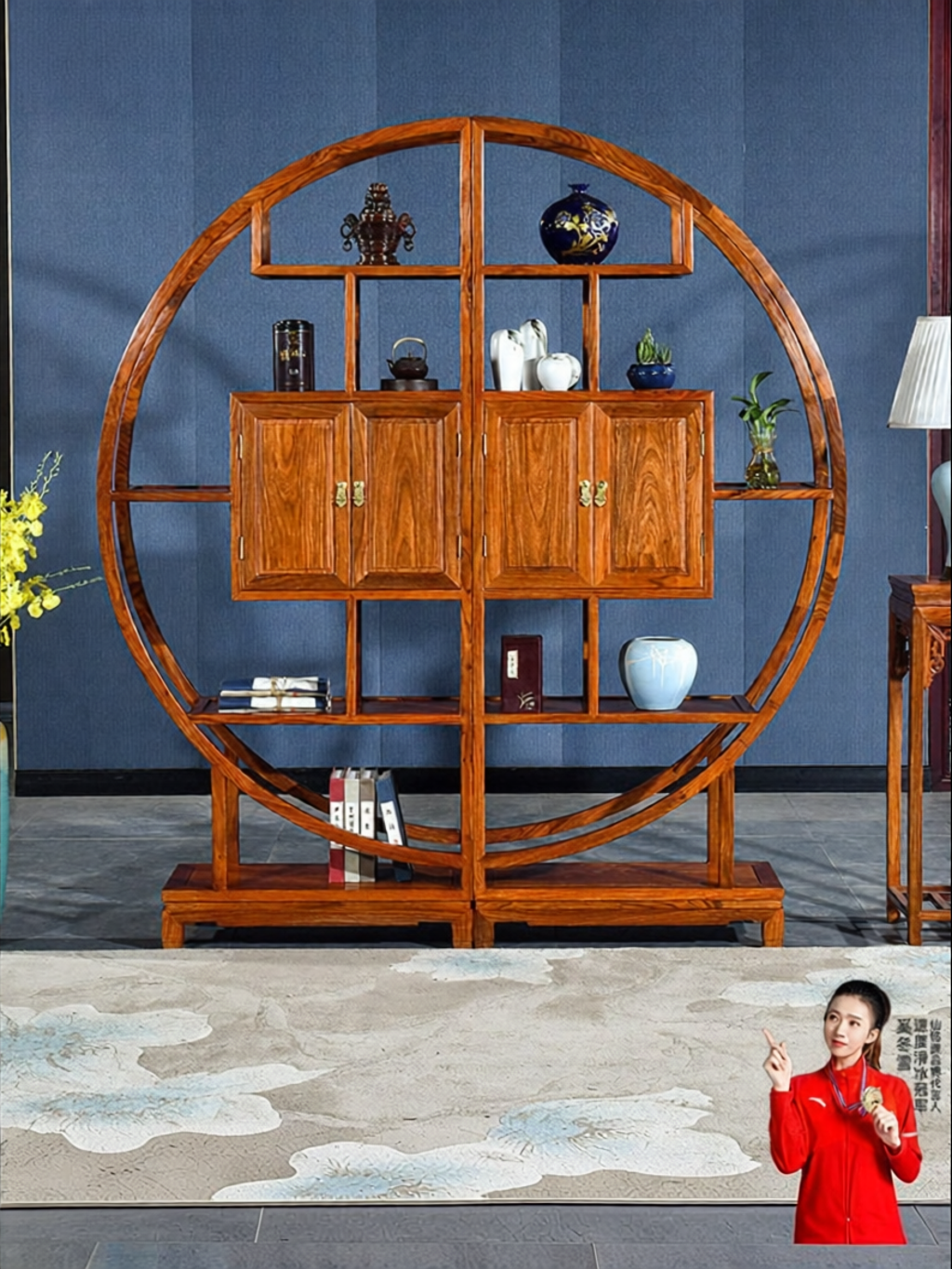 XIANMINGYUAN | Redwood Zitan Hualimu Round Chinese Antique Display Cabinet ราคา 37,529 บาท*ส่งฟรี