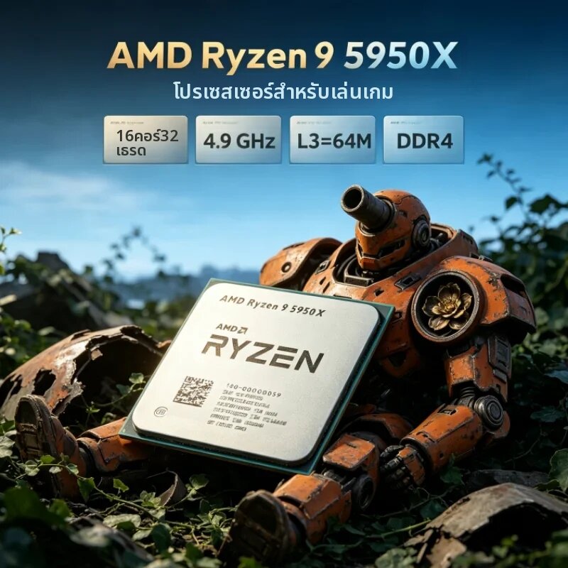 อุปกรณ์จัดเก็บข้อมูล AMD Ryzen 9 5950X DDR4 ความเร็วสูงสุด 4.9GHz L3=64M 3.4GHz 16-คอร์ 32-เธรด แต่ไม่มีชุดระบายความร้อน ซีพียูสำหรับเล่นเกม ซ็อกเก็ต AM4 105W