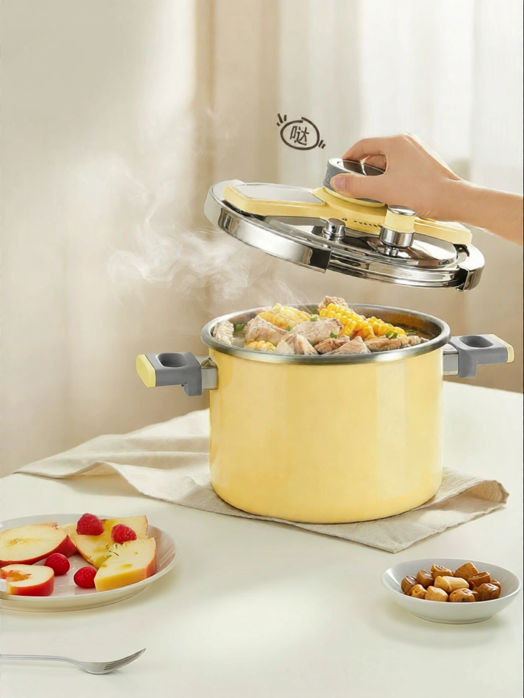 เครื่องครัวและอุปกรณ์บนโต๊ะอาหาร KIMS COOK หม้อความดันขนาดเล็กสแตนเลสป้องกันการระเบิดสำหรับสตูว์ซุป