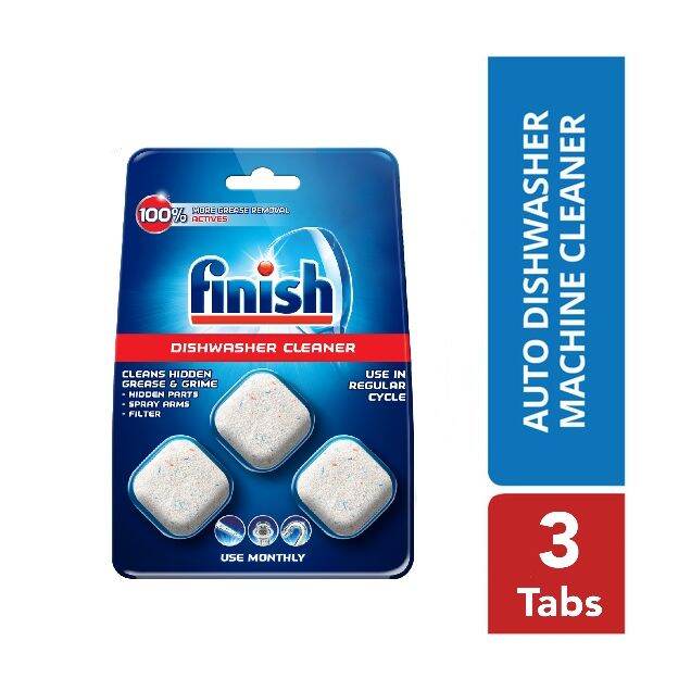 Finish In Wash Dishwasher Machine Cleaner 3tabs ฟินิช ก้อนล้างเครื่องล้างจานอัตโนมัติ​ Cleans Hidden Grease Grime 3ก้อน