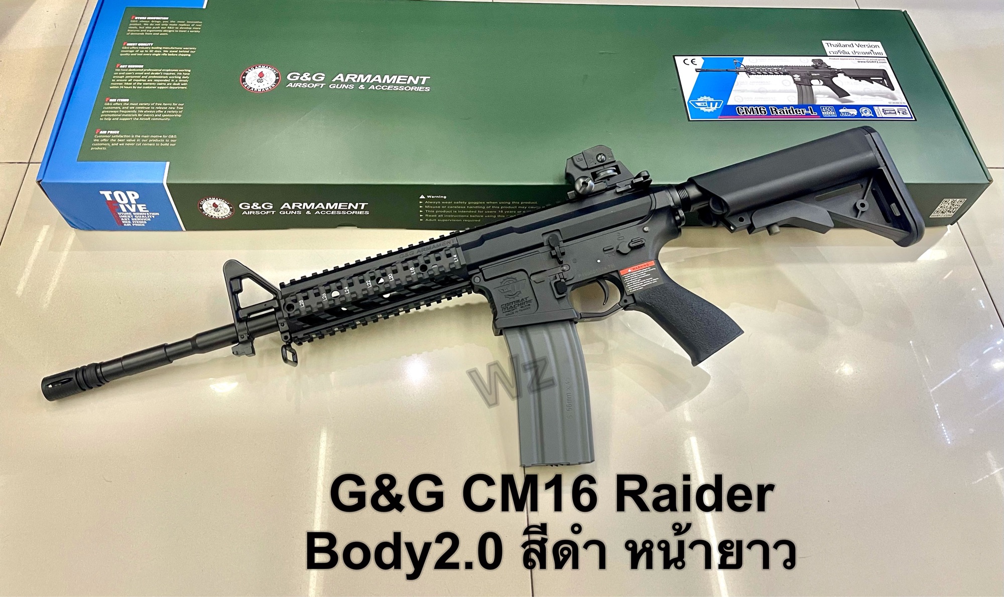 ปืนยาวปืนบีบีกัน รุ่น G&G CM16 Raider Body V.2 หน้ายาว สีดำ บอดี้ไนล่อนไฟเบอร์ น้ำหนักเบาคล่องตัว มือ1 เก็บเงินปลายทางได้