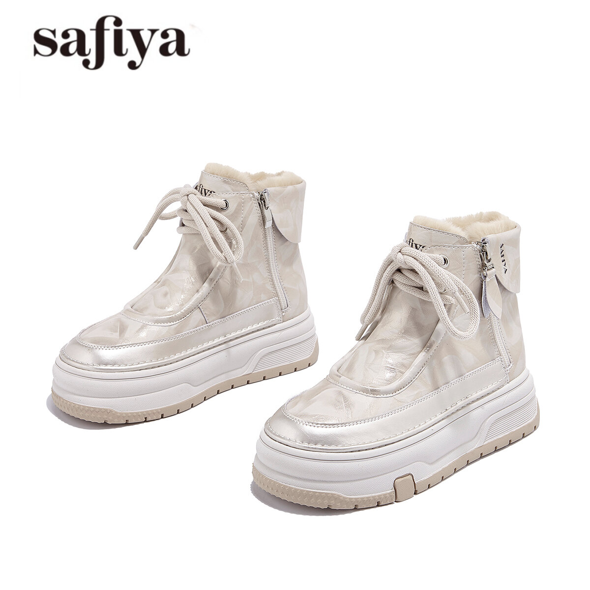 Safiya | Winter Fashion Comfortable Waterproof Leather Snow Boots ราคา 3,931 บาท*ส่งฟรี