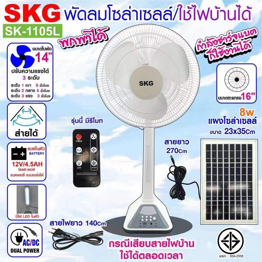 SKGพัดลมโซล่าเซลล์/ใช้ไฟบ้านได้ เเข็งเเรงทนทาน พกพาสะดวก รุ่นAV-2000