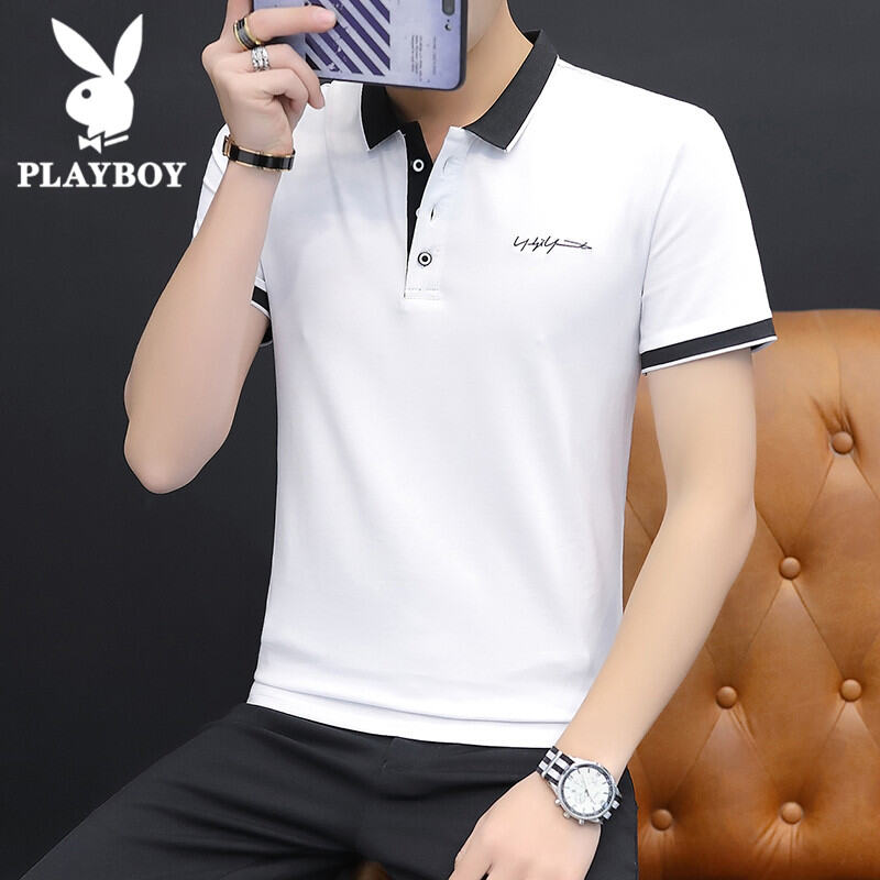 PLAYBOY เสื้อยืดแขนสั้นผู้ชายสำหรับฤดูร้อนผ้าวิสคอสแบบบาง INS แบรนด์ฮิต TechA เสื้อโปโลคอปกเสื้อผ้าผู้ชายเสื้อผ้า