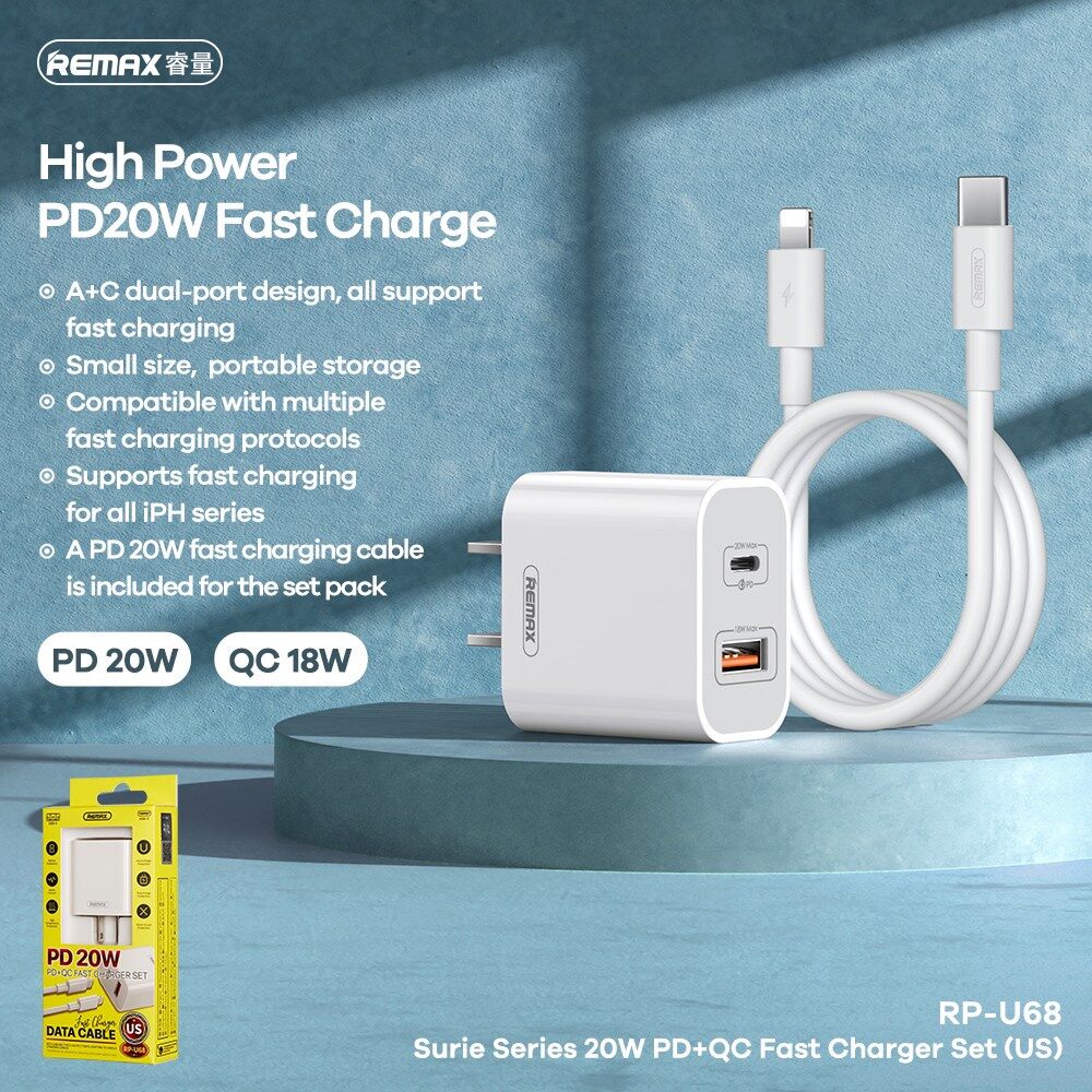 Remax SURIE RP-U68 (ชุดชาร์จ PD 20W) PD อะแดปเตอร์แปลงไฟ 20W + QC3.0 ...