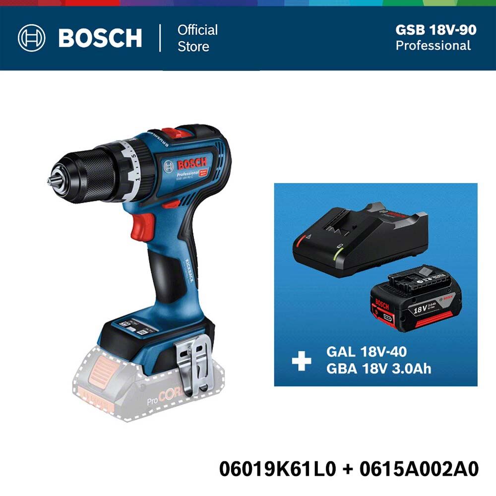 BOSCH ชุดสุดคุ้ม GSB 18V-90 (SOLO) Brushless และ ชุด แบตเตอรี่ กับ แท่นชาร์ต ราคา 5,915 บาท*ส่งฟรี