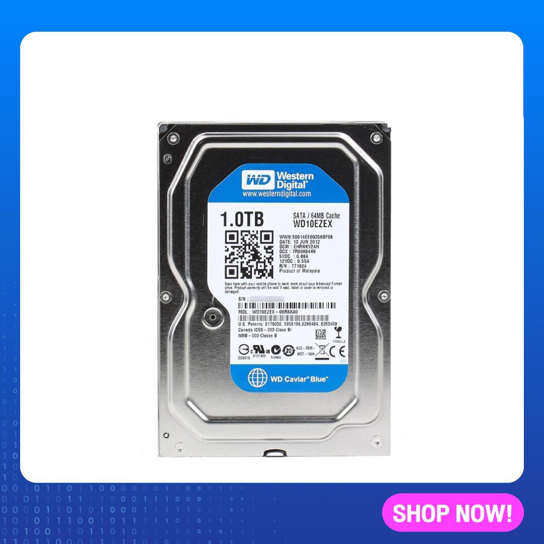 WD Blue 1TB Desktop HDD 7200RPM, SATA-3 (WD10EZEX) (Portable Harddisk Internal Harddisk Harddrive) - ยี่ห้อ Western Digital ราคา 321 บาท*ส่งฟรี