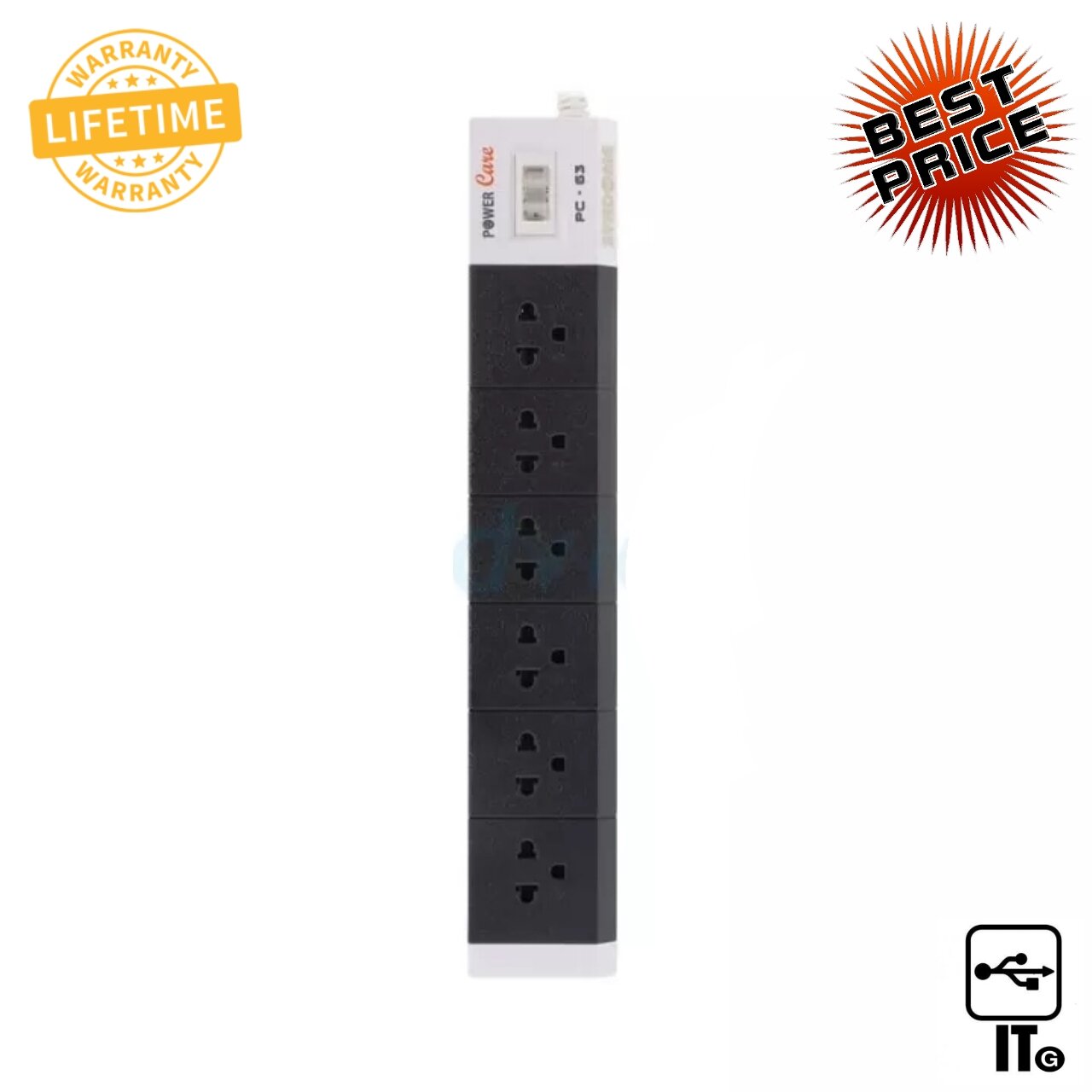 Power Bar SYNDOME PowerCare PC63 (3M) Black ประกัน LT ปลั๊กไฟ ปลั๊ก