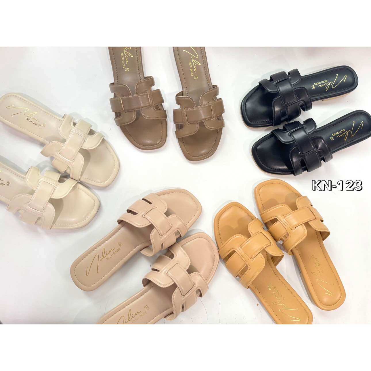 Nilin KN-123 รองเท้าสวมหน้า H แตะพื้นเรียบ พื้นนุ่มหนังนิ่ม ใส่สบายเท้า ไซส์ 36-40 ราคา 159 บาท*ส่งฟรี
