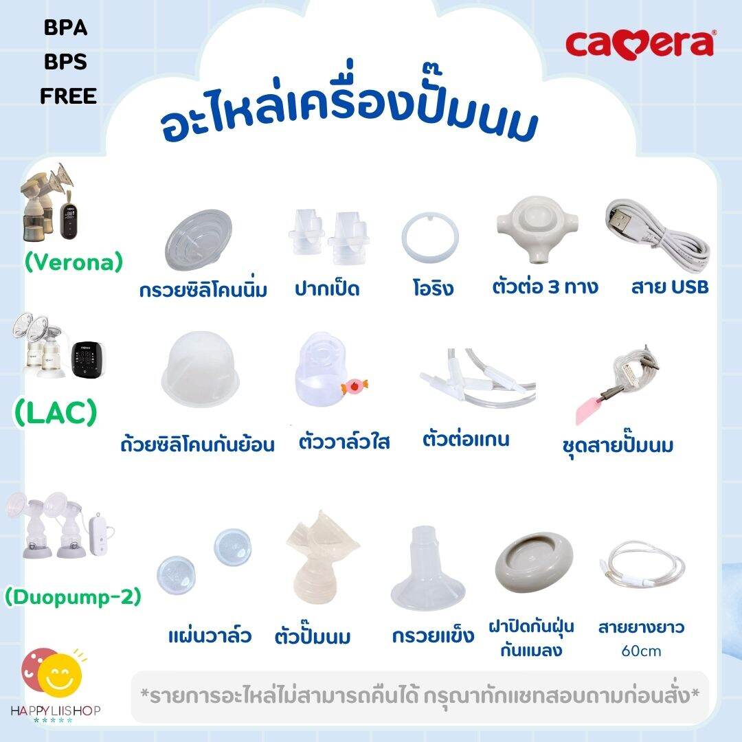 Camera, Breast Pump Spare Parts Set Can Be Used with Models C-Ww-5360 (Duopump), C-Ww5500(Verona), C-Ww8000 (Lac) ราคา 175 บาท*ส่งฟรี