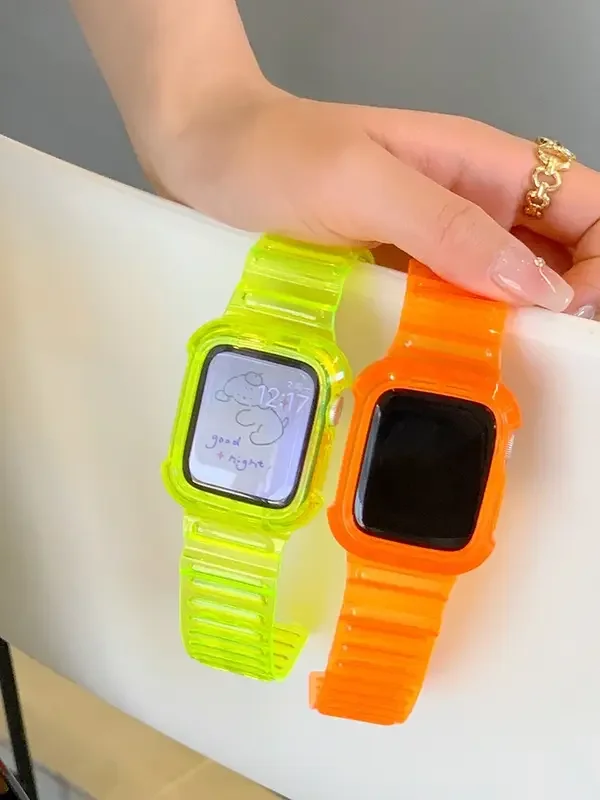 ภาพสินค้าพร้อมส่ง สายซิลิโคนแบบใสใส พร้อมเคสในตัว สไตล์ Casio ใช้ได้กับ Apple Watch Series 7 6 5 4 3 2 1 Se Smart Watch X8Max HW22Plus X7 T500 TK800 HW67plus HW37 K7Pro จากร้าน Creative Cases บน Lazada ภาพที่ 6