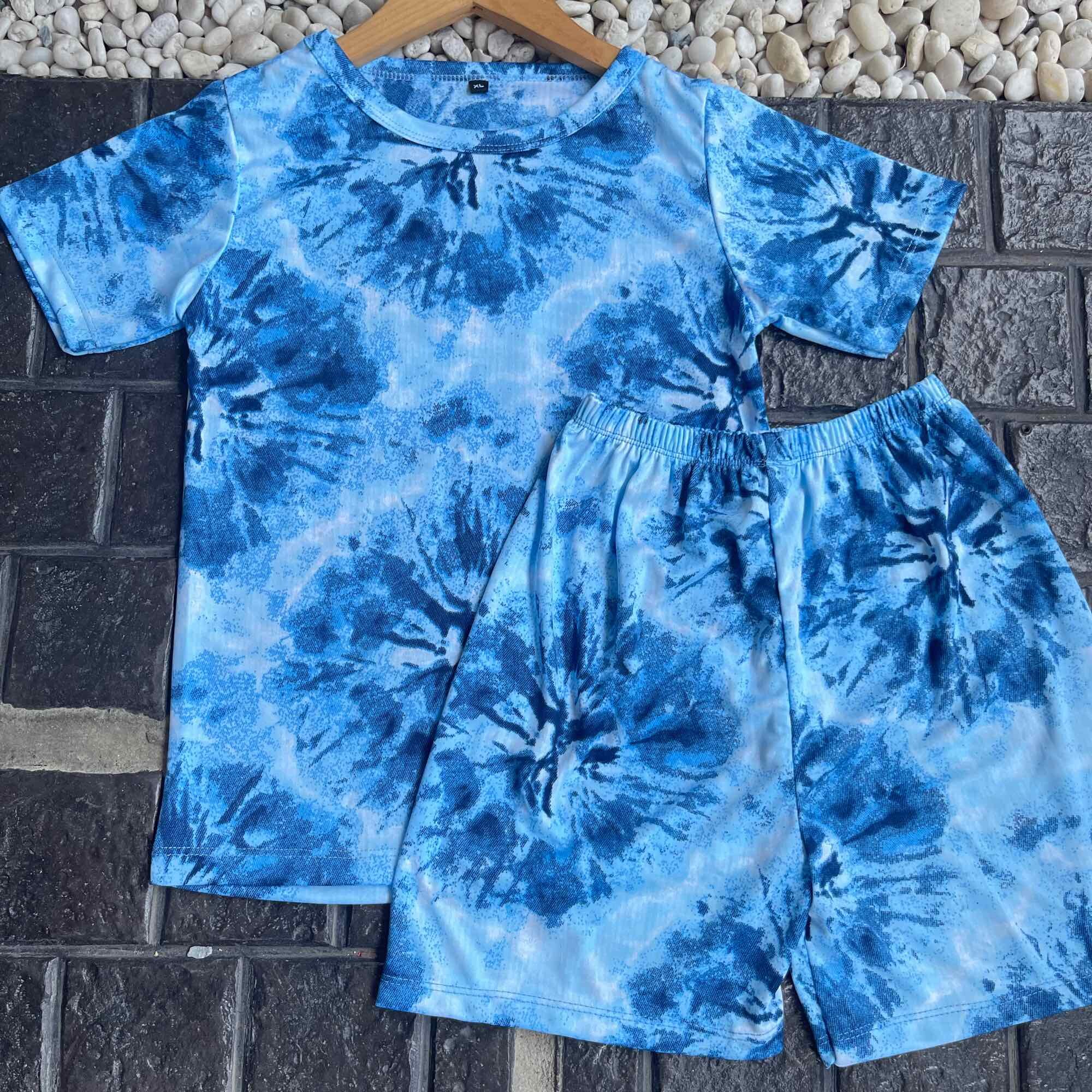 ชุดเด็กแขนสั้นขาสั้น ผ้าไมโคร นิ่มใส่ไม่ร้อน ลายสงกรานต์ มัดย้อม กระจายP ราคา  79 บาท*ส่งฟรี