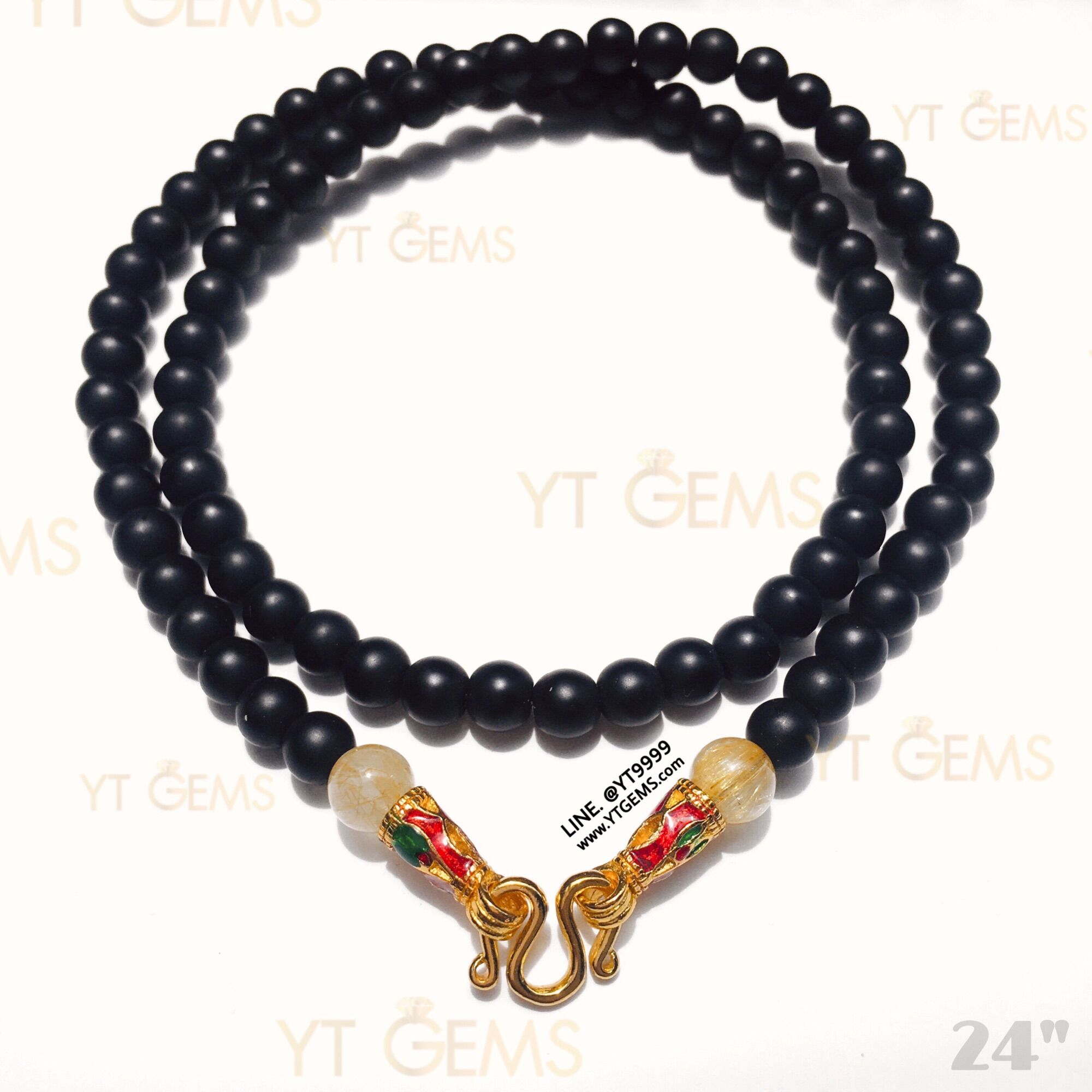 สร้อยคอนิลแท้ 6 มม. (ผิวด้าน) 24 นิ้ว แต่ง ไหมทองแท้ ตะขอ ชุบทอง ลงยา YTG-7158 ราคา 2,980 บาท*ส่งฟรี