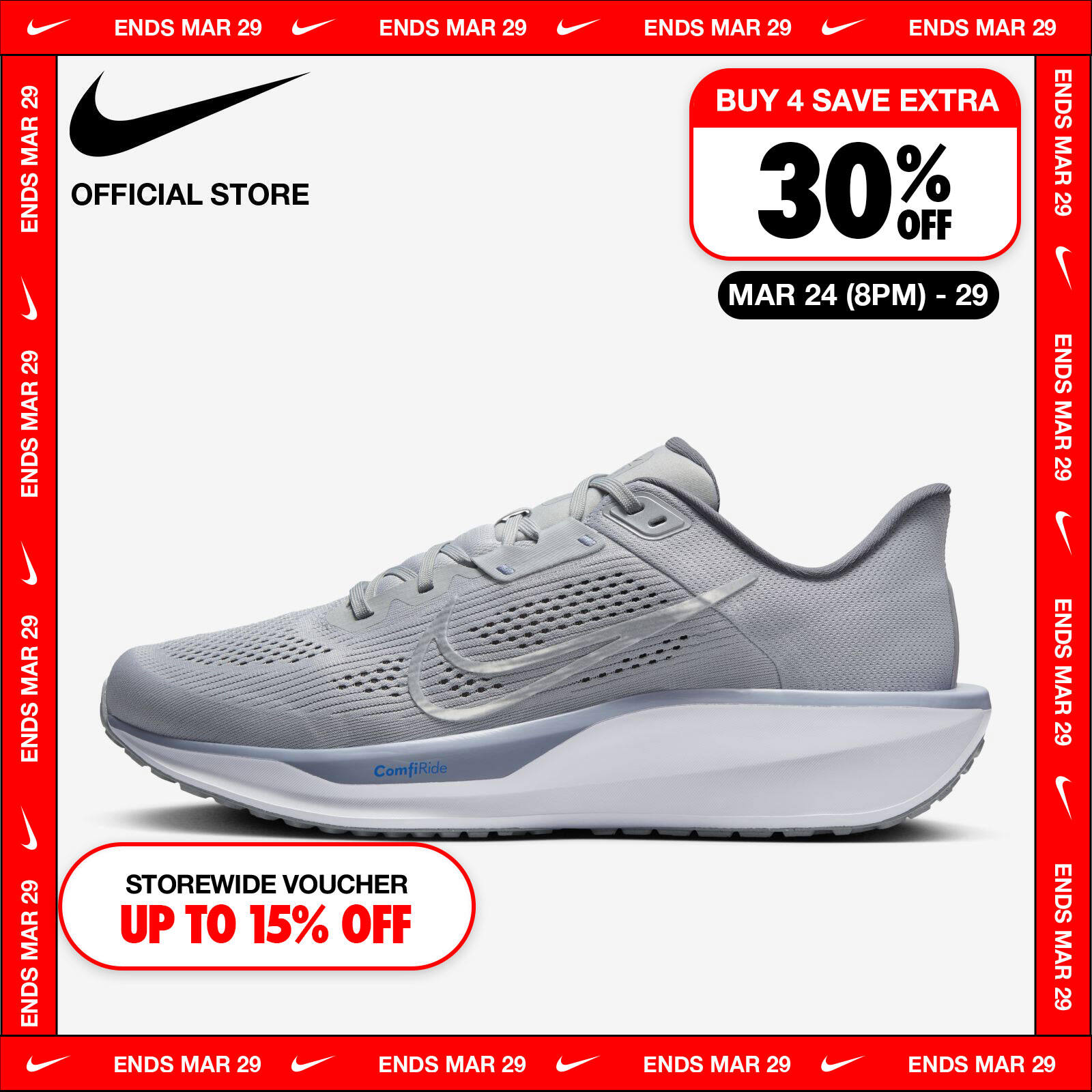 Nike Men's Quest 6 Shoes - Lt Smoke Grey ไนกี้ รองเท้าวิ่งผู้ชาย - สีเทา ราคา 3,000 บาท*ส่งฟรี