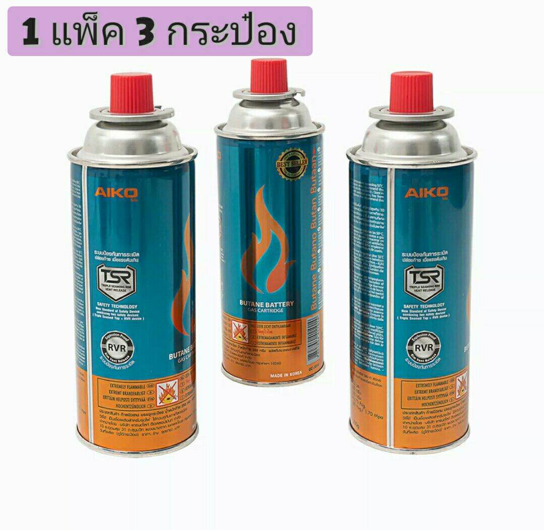 AIKO 1 แพ็ค 3 กระป๋อง แก๊สกระป๋องสำหรับแคมป์ปิ้ง แก๊สกระป๋องใช้กับเตาปิคนิค