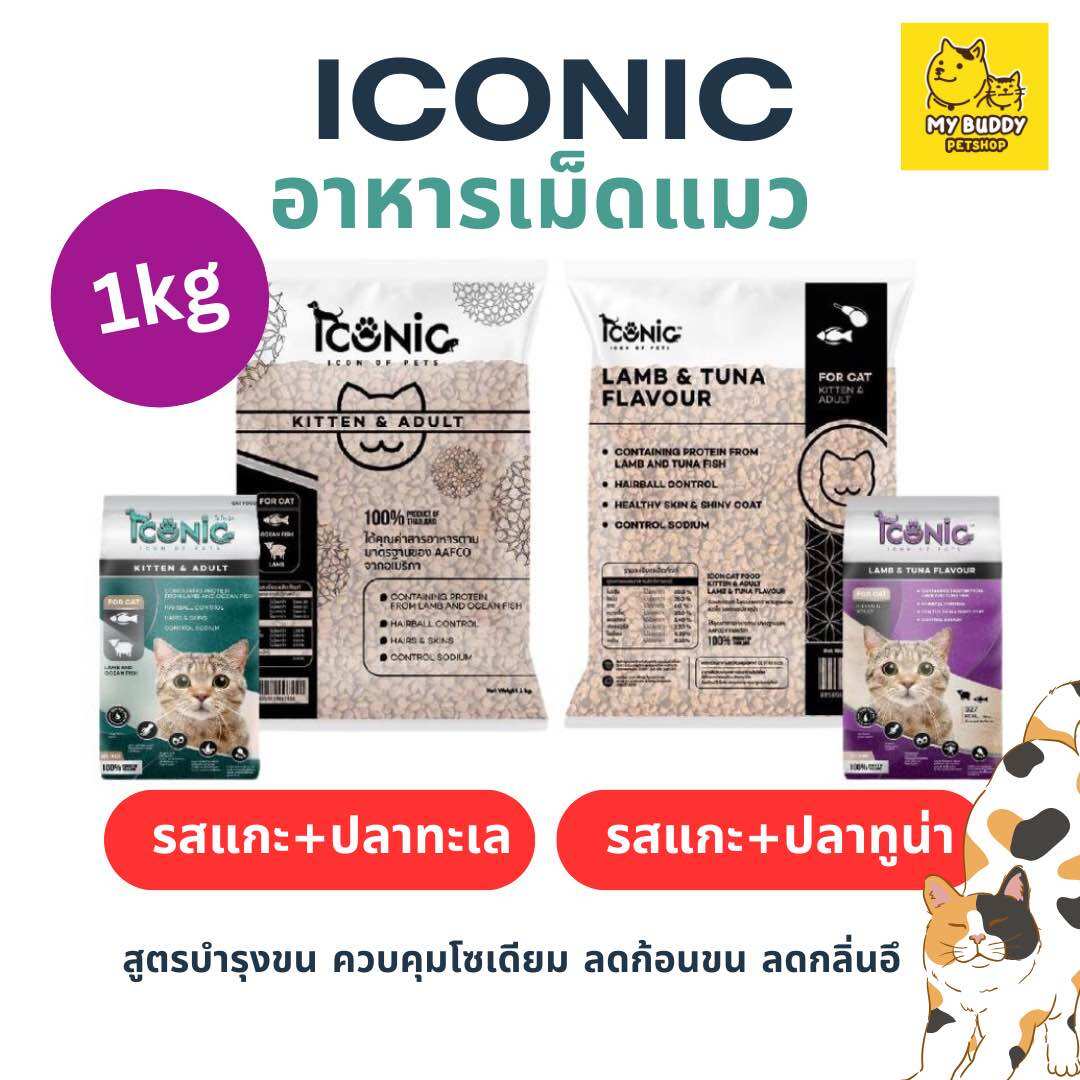 Iconic อาหารเม็ดแมว ไอโคนิค สำหรับลูกแมวและแมวโต ขนาด 1 กิโลกรัม ราคา 89 บาท*ส่งฟรี