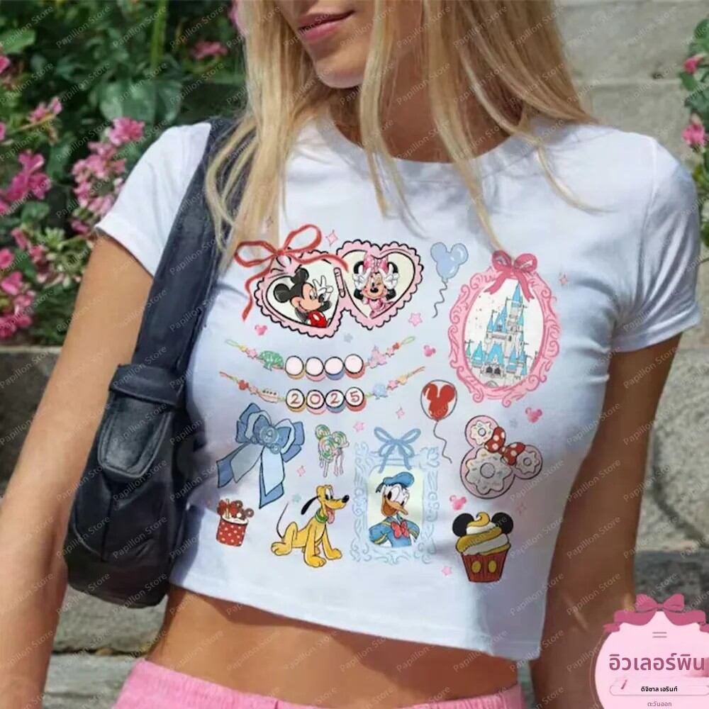 2025 Y2k Mickey Minnie Disneyคู่สาวของขวัญเพื่อนCropped Top Crop Coquetteโบว์สั้นเสื้อเซ็กซี่เสื้อผ้าTee Disneyland ราคา 144 บาท*ส่งฟรี