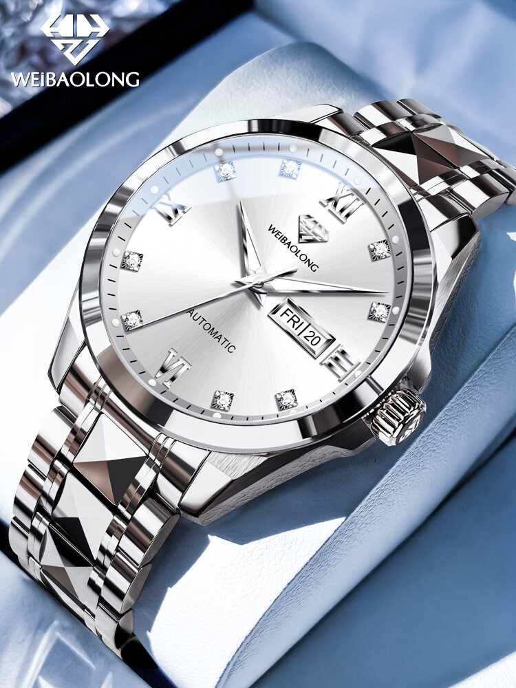 OLEVS | Men's Luxurious &amp; Minimalist Diamond-Embedded Tungsten Steel Mechanical Watch ราคา 28,898 บาท*ส่งฟรี
