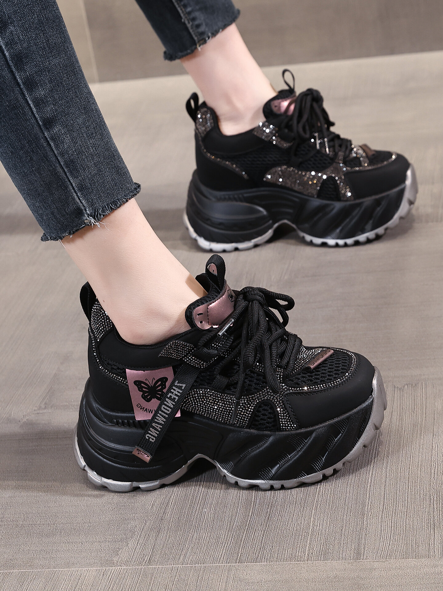 [Puissance | Water Crystal Mesh Dad Shoes Women's Height-increasing Thick Sole Casual Shoes,Puissance | Water Crystal Mesh Dad Shoes Women's Height-increasing Thick Sole Casual Shoes,] ราคา 3,553 บาท*ส่งฟรี