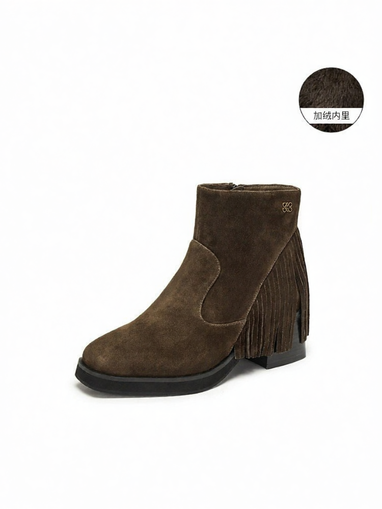 Joy & Peace | Fur Fringe Western Boots 6cm Heel ราคา 8,255 บาท*ส่งฟรี