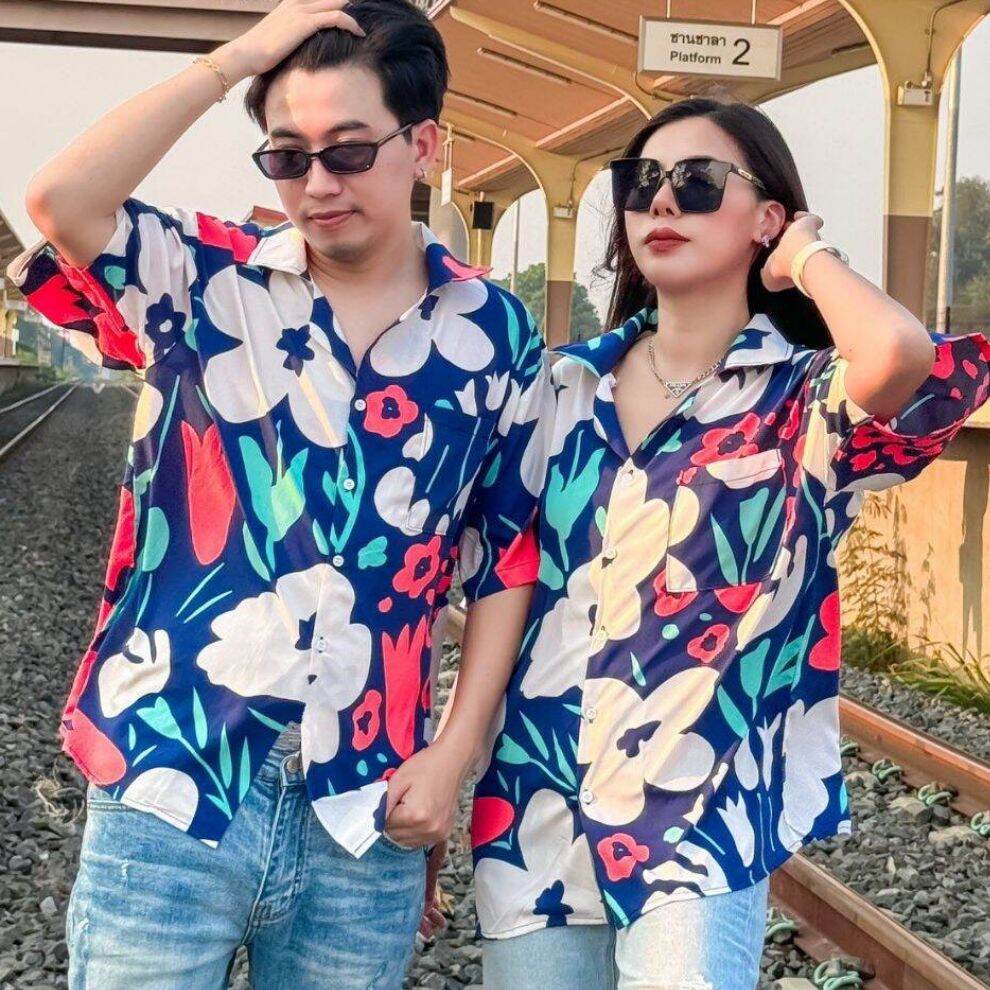เสื้อฮาวายลายดอกสไตล์วินเทจใส่สงกานต์ขนาดฟรีไซร์อก44"ยาว27" ใส่ได้ทั้งชาย หญิงราคาตัวล่ะ 179 บาทเท่านั้น ราคา 155 บาท*ส่งฟรี