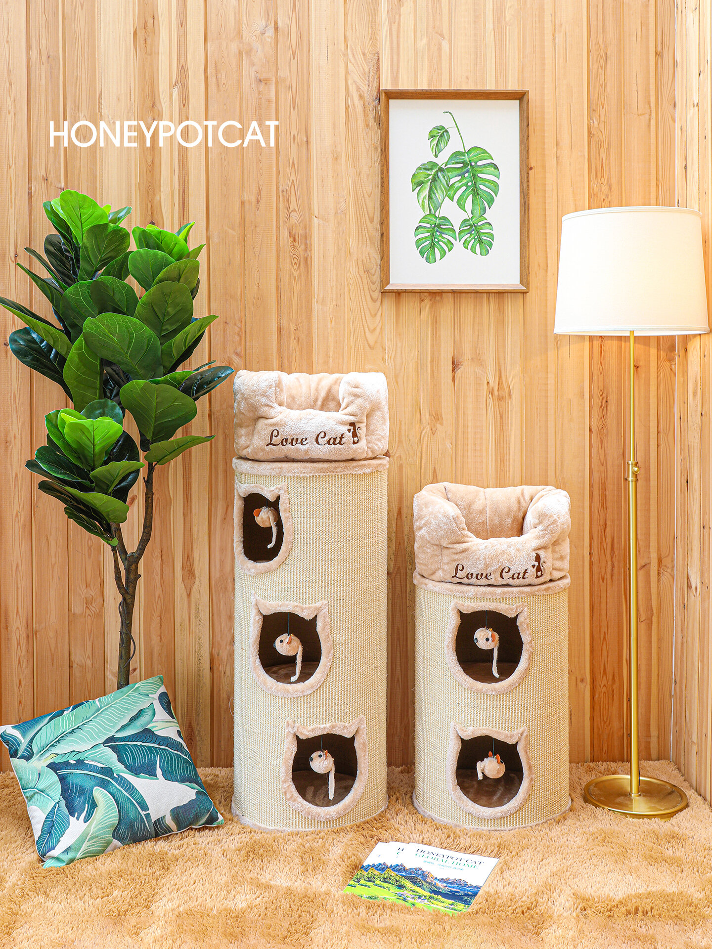 คอนโดแมว ที่ลับเล็บแมว Honeypot Cat Cactus Multi-Layered Cat Tree Climbing Frame ตะกร้านอนอุ่นสำหรับฤดูหนาว ราคา 3,188 บาท*ส่งฟรี