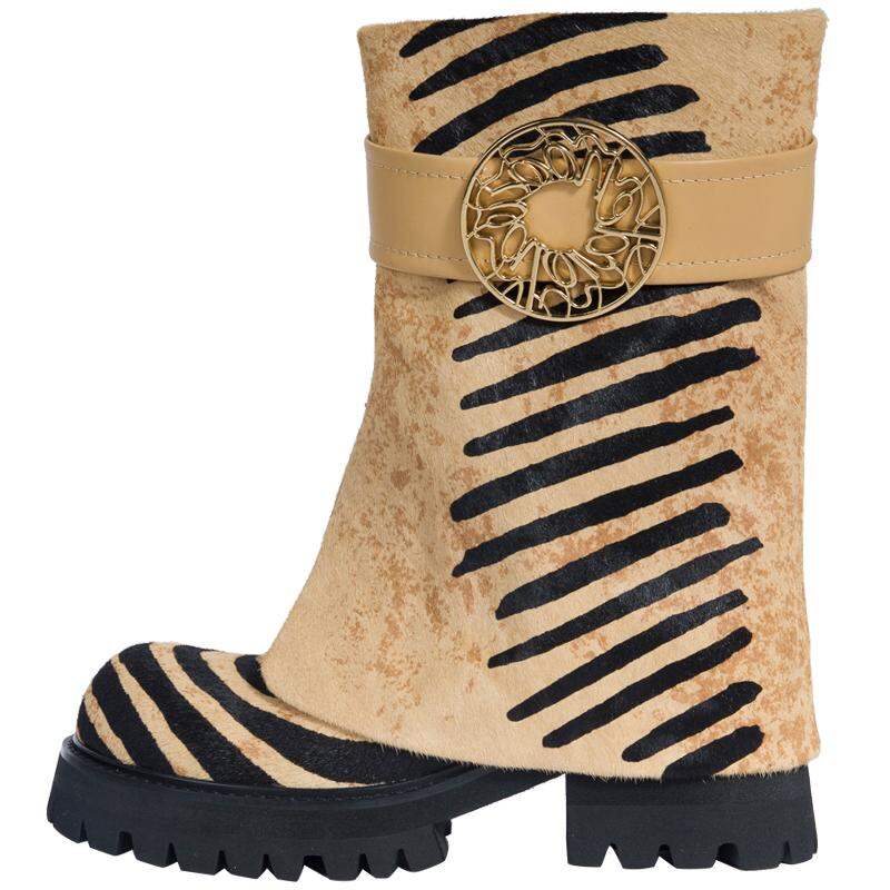 NOOWALORDE | Women's Fall/Winter Leather English Style Thick Sole Height-increasing Horsehair Boots ราคา 10,487 บาท*ส่งฟรี