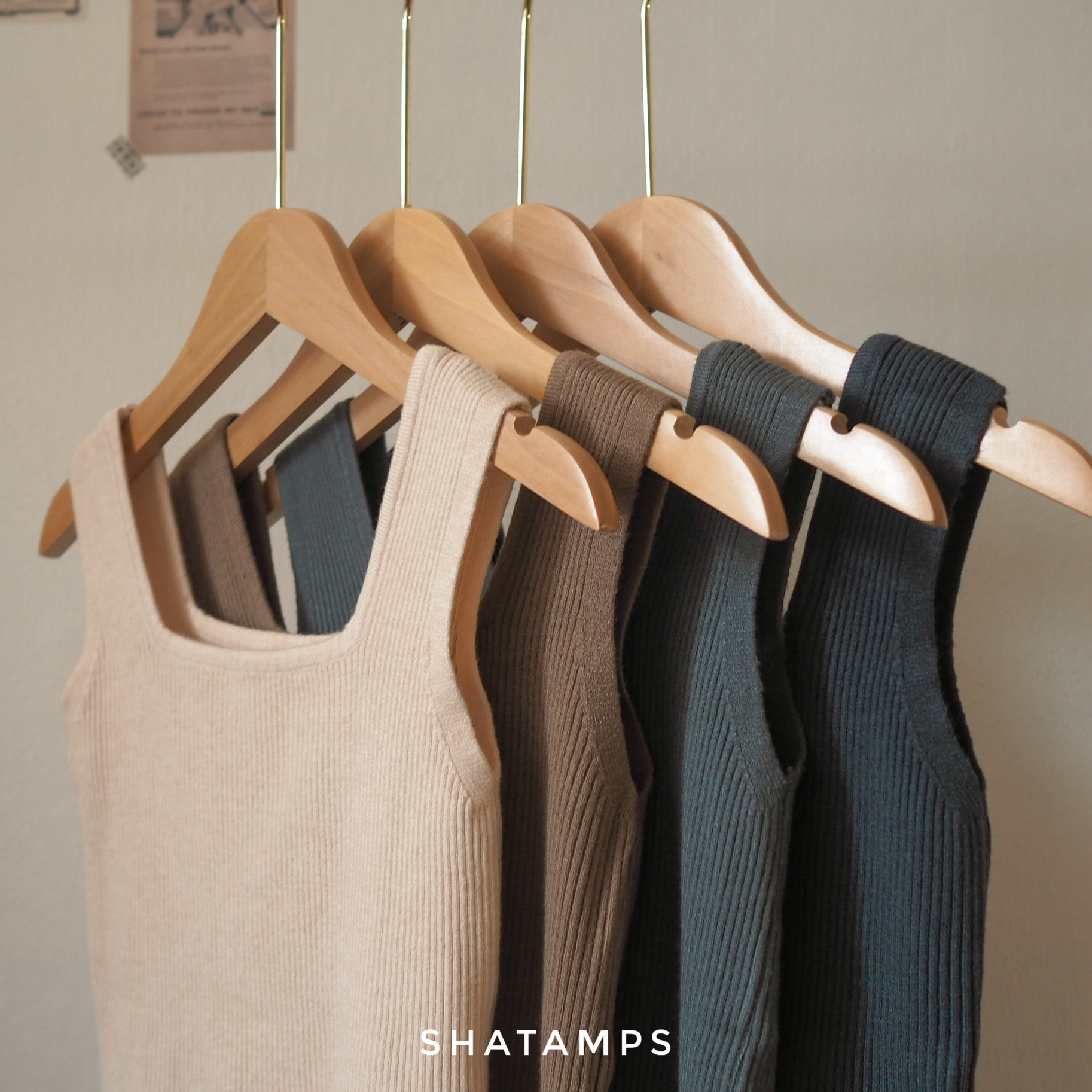 Shatamps - Square Knit Top (Brown, Grey, Cream, Navy)
