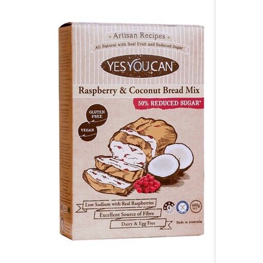 Raspberry & Coconut Bread Mix Gluten Free 400g. YesYouCan แป้งขนมปังราสเบอรี่และมะพร้าว สำเร็จรูป ปราศจากกลูเต็น