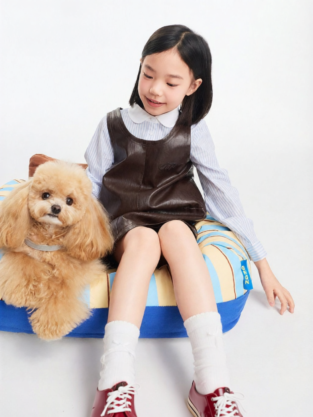 แฟชั่นและเสื้อผ้าเด็ก Mini peace Girls ชุดเดรสแขนกุด PU ฤดูใบไม้ร่วง